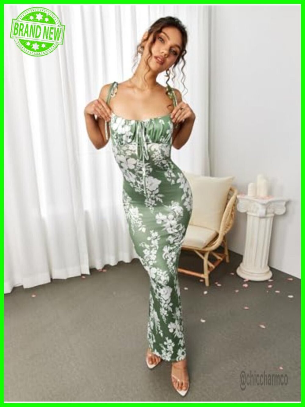 Floral Bodycon Maxi Dress Mermaid Adjustable Straps Stretchy - Picture 3 of 7